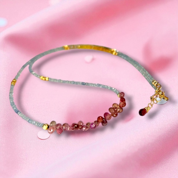 Natural Tourmaline Sapphire Convertible Necklace Wrap Bracelet Solid 14k Gold - Picture 7 of 12